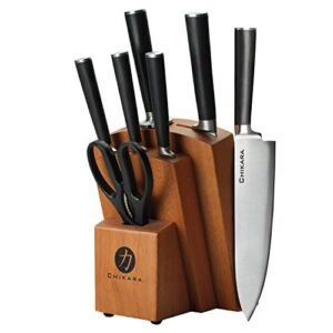 Ginsu Chikara Series Fully Forged 8-Piece Japanese Steel Knife Set – Cutlery Set with 420J Stainless Steel Kitchen Knives – Toffee Finish Block,
