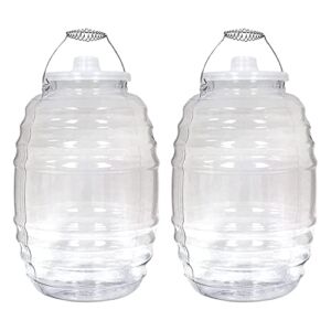 Mexican Clear Vitrolero with Lid, 5 Gallon Jug for Aguas Frescas, Juice, Sun Tea, or other Beverages with Lid, 20 L Clear, BPA-Free Food-Grade Plastic Container for Parties, Reusable Set of 2