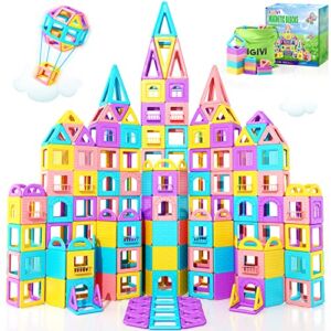 IGIVI 54 PCS Magnetic Tiles Toys for 3 4 5 6 7 8 Year Old Girls Boys Building Blocks Toys Toddler STEM Learning Activities Set Montessori Educational Toys for Kids Christmas Birthday Gifts
