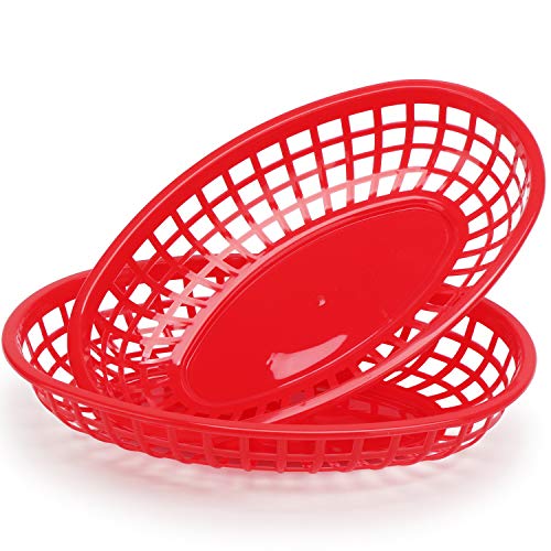 EUSOAR Bread Baskets, 9.4″ x 5.9″ 24pcs Reusable Oval Plastic Food Serving Baskets, Microwave& Dishwasher Safe Food Grade Plastic Food Service Tray for Party Picnic BBQ Burger Fries Sandwiches | The Storepaperoomates Retail Market - Fast Affordable Shopping