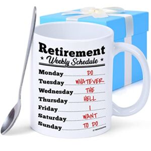 WASSMIN Funny Retirement Weekly Schedule Coffee Mug | Retirement Gifts for Men, Women, Coworkers – Retirement Cup Present for Christmas, Birthday, Farewell – Ceramic Retired Calendar Mug Gift Idea