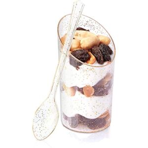 Sparkle and Bash Gold Glitter Mini Dessert Cups with Spoons, Serves 60 (3 oz, 120 Pieces, Clear)