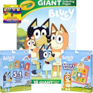 Sunny Bourne 2 Decks of Jumbo Bluey Playing Cards 5 in 1 and Bingo Crayola Coloring Posters 8 Crayons. Includes Kids Old Maid Card Game Go Fish Snap War Memory Play Kit