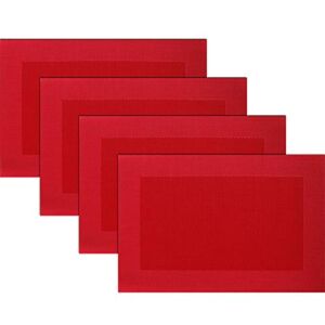 Panda Palm Vinyl Placemats Heat-Resistant Table Mats Washable Easy Clean Plastic Placemats for Dining Table Set of 4(Red)