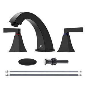 Matte Black Bathroom Faucet, 2 Handles Bathroom Faucets for Sink 3 Holes 8 Inch Modern Faucet with Pop-up Drain and Supply Lines