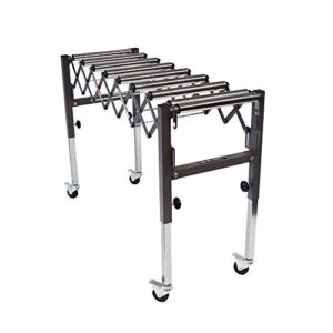 SUPERMAX TOOLS Expandable Roller Conveyor – Adjusts up to 50″ Long x 36″ Tall w/ 200lb Max Load Capacity