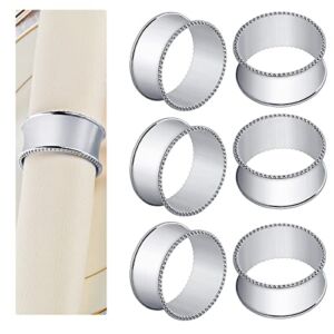 Frjjthchy 6 Pcs Stainless Steel Bead Side Napkin Rings Delicate Serviette Buckles (Silver)