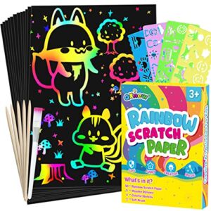 QXNEW Scratch Paper Art Gifts: Rainbow Scratch Off Art-Craft Supplies Kits Pad for 3 4 5 6 7 8 Year Old Boys Girls Toys for Birthday Christmas Halloween Thanksgiving Party Favors Fun Games