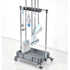 WXZX Broom and Mop Rack Can Be Moved and Adjustable Height Mop Rack Tool Rack Cleaning Tool Cart Stainless Steel Storage Rack Durable Storage,for Garages, Hotels, Schools, Restaurants, Etc