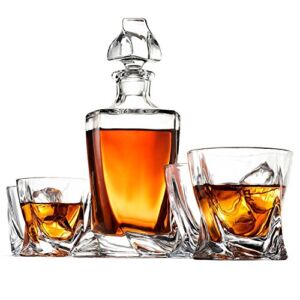 5-Piece European-Style Whiskey Decanter and Glass Set – With Magnetic Gift Box – Exquisite Quadro Design Liquor Decanter & 4 Whiskey Glasses – Perfect Whiskey Decanter Set for Scotch Alcohol Bourbon