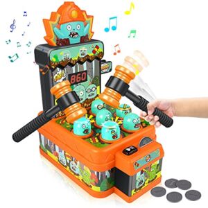 HOGOKIDS Whack A Mole Game Toy – Toddler Toy Age 2-4 Boy, Mini Arcade Pounding Toy with 2 Hammers, Developmental Interactive Toddler Game with Sound Light, Fun Gift for Boys Girls 3 4 5 6 Years Old