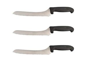 Cozzini Cutlery Imports Set of 3-9” Offset Bread Knives Serrated Deli Sandwich Black (Black)