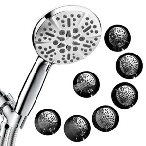 7-Mode High Pressure Shower Head with Handheld, Non-Clogging Nozzles, with Stainless Steel Hose and Adjustable Brass Bracket, Chrome