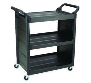 Rubbermaid Commercial Products Service Utility Cart, Black, for Restaurant Office Hospitality Use, 3 Shelves with Wheels