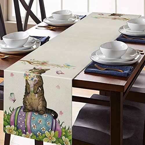 GAGEC Easter Table Runner Cat Egg Flower Butterfly Birds 13 x 72 Inch Burlap Farmhouse Long Tablecloth Holiday Decor Spring Dining Decorations Home Kichen Supplies | The Storepaperoomates Retail Market - Fast Affordable Shopping