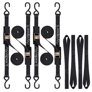 Ayaport Cam Buckle Tie Down Straps 10 feet 2200lbs Break Strength Securing Straps with S Hooks for Motorcycle, Kayak, Car, Truck, Boat, Dirt Bike, Pack of 4