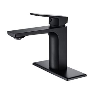 Black Bathroom Faucet Single Handle Faucet for Bathroom Sink RV Vanity Sink Faucets Modern One Hole Bathroom Faucet with 6″ Deck Plate and Faucet Supply Lines, 1.2 GPM