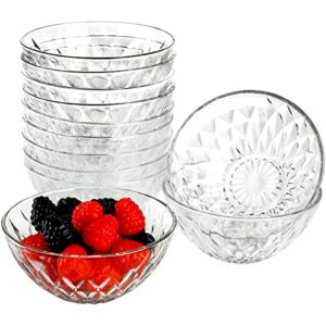 Jucoan 12 Pack 10 oz Mini Glass Bowls, 5 Inch Diamond Cut Glass Prep Bowls, Stackable Glass Salad Bowls for Fruit, Cereal, Candy, Yogurt