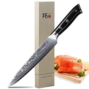 Turwho Professional Sashimi Knives 8 Inch – Slicing Knife Classic Damascus Japanese VG-10 Steel Chef Knife