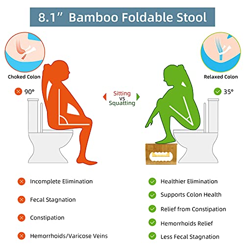 ZOSTA Squatting Toilet Stool, Bamboo Toilet Potty Step Stool, Foldable Poop Stool with Non-Slip Mat for Adult & Kids, 8.1” Bathroom Squatting Urinal Fit All Toilets, No Installation, Natural Color | The Storepaperoomates Retail Market - Fast Affordable Shopping
