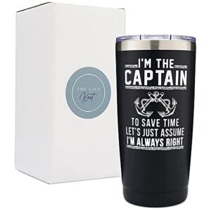 Captain Tumbler Gift – I’m The Captain & I’m Always Right Tumbler with Lid, Christmas gifts for men, Funny boat gifts, boating tumbler, boat lover gifts, gifts for dad, new boat owner, better boat