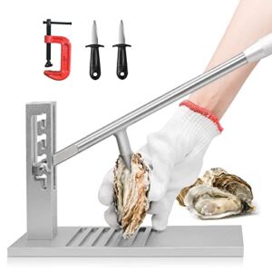 Buttwo Oyster Shucker, Stainless Steel Oyster Opener Tool Set Clam Machine with Oyster Shucking Knife Seafood Tools for Hotel and Family Buffet, Silver