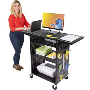 Line Leader Stellar AV Cart | Reimagine Your Teacher Cart with Revolutionary Pegboard Siding & 12 Movable Hooks for Customizable Storage | UL Safety Certified Cart | Keyboard Tray & Drop Leaf Shelving