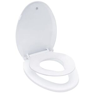 Elongated Slow-Close Toilet Seat White with Quick Release Function, Simple Top Fixing Family Toilet Seat with Child Seat Built-in, Standard Toilet Seats with Adjustable Hinges