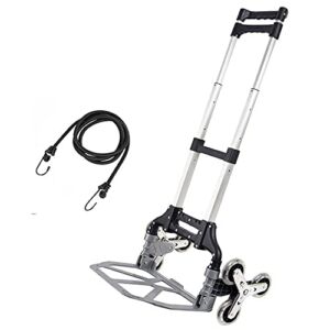 ixaer Climb Stair Cart, Height Adjustable Aluminum Alloy All Terrain Folding Hand Truck Portable Trolley 6 Crystal Wheels with Climbing Rope for Shopping Travel Home Use，Heavy Duty(Shipping from US)