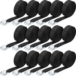 15 Pack 16ft Lashing Straps Adjustable Kayaks Tie Down Straps with Buckles Cam Buckle Straps up to 250lbs for Cargo, Luggage, Motorcycles, Truck, SUV, Car Roof Rack, SUP Surfboard (Black)