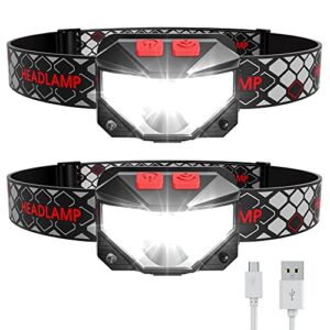 Juninp Headlamp Rechargeable, 2-Pack Head Lamp Outdoor LED Rechargeable, 1100 Lumen Super Bright White Red Light Flashlights, Waterproof, Motion Sensor, 8 Modes, Outdoor Fishing and Camping Headlight