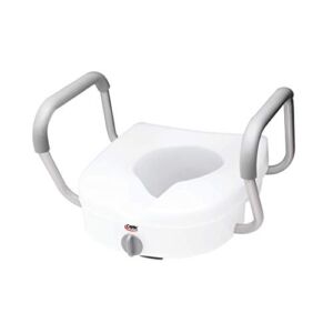 Carex EZ Lock Raised Toilet Seat with Handles, 5 Inch Toilet Seat Riser with Arms, Fits Most Toilets, White