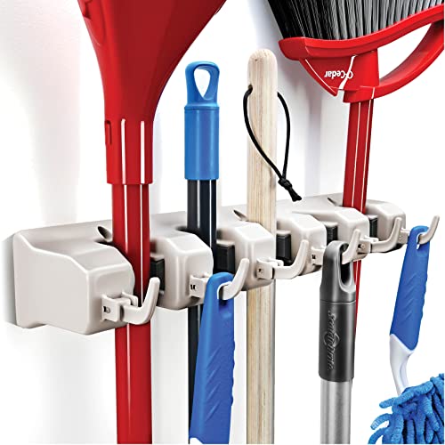 Home-it It Mop and Broom Holder, 5 Position with 6 Hooks Garage Storage Holds up to 11 Tools, Storage Solutions for Broom Holders, Garage Storage Systems Broom Organizer for Garage Shelving Ideas | The Storepaperoomates Retail Market - Fast Affordable Shopping