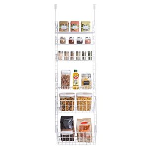 Smart Design Over The Door Adjustable Pantry Organizer Rack w/ 6 Adjustable Shelves – Steel Metal – Hanging – Wall Mount – Cans, Spice, Storage, Closet – Kitchen [White]