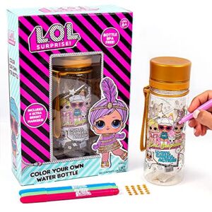 L.O.L. Surprise! Create Your Own Color-Changing Water Bottle, Color Your Own Water Bottle, Great For Travel & Road Trips, Sports & School, Gift, Arts & Crafts Activity Kids Ages 6, 7, 8, 9, 10 (Gold)