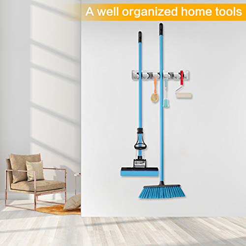 Mop Broom Holder, Wall Mounted Commercial Organizer Storage Rack for Garden Tools, Kitchen, Garage and Laundry [5 Slots with 6 Hooks] | The Storepaperoomates Retail Market - Fast Affordable Shopping