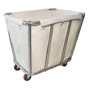 10 Bushel Laundry Cart with Wheels ,Heavy Duty Industrial Rolling Commercial Home Beige Large Rolling Storage Laundry Basket , Stainless Steel Laundry Hamper Service Cart ,260LBS Load