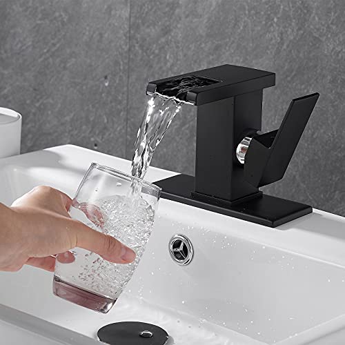 LED Light Bathroom Faucet Waterfall Single Handle One Hole Black Faucet for Bathroom Sink Mount Vanity Faucet Lead-Free for Commercial Residential | The Storepaperoomates Retail Market - Fast Affordable Shopping