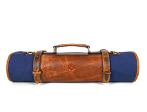 Leather Canvas Knife Roll Storage Bag Expandable 10 Pockets Detachable Shoulder Strap Travel-Friendly Chef Knife Case Roll By Aaron Leather Goods (Cobalt Blue, Canvas Leather)