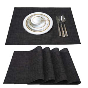 Placemats Set of 4 Jolumros Place Mats for Dining Table Non-Slip Heat Resistant Washable Woven Vinyl Place Mats for Kitchen Decor Insulation Table Mats(Black)