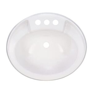 RecPro Oval RV Bathroom Sink | White | Single Bowl Lavatory Sink | Camper Sink | 20×17″ | Plastic