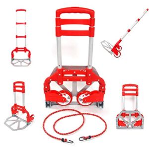 Aluminium Portable Folding Collapsible Push Truck Hand Trolley Luggage Hand Cart and Dolly 176Lbs/ 80Kg Ideal for Home, Auto, Office,Travel Use (Red)