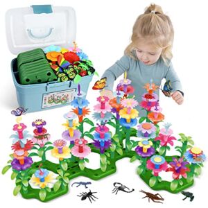 Toys Gifts for 3 4 5 6 Years Old Toddlers Girls Boys, Flower Garden Building Stacking Puzzle Games & Activities, Christmas STEM Learning Educational Birthday Toys for Preschool Kids (156PCS)