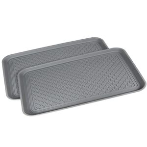 Boot Tray – Set of 2 Gray Waterproof Plastic Shoe Tray for Indoor and Outdoor, Multi-Purpose Tray for Boots, Shoes, Pets, Garden 24″ x 15.8″ x 1.2″ (Cool Gray)