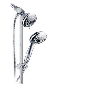 DreamSpa 3-way Shower Combo PLUS Instant-Mount Drill-Free Slide Bar – Enjoy Overhead & Handheld Shower Head with Height/Angle Adjustable Bracket and Stainless Steel Hose for Ultimate Convenience!