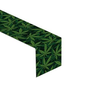 Linen 13×72 Marijuana Leaf Table Runner Weed Party Table Decoration Marijuana Party Dope Party Decor and Supplies for Home Kitchen Dinining