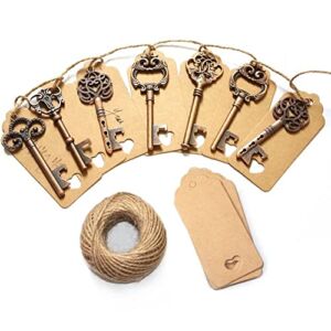 75Pcs Wedding Favors Skeleton Key Bottle Opener with 75pcs Escort Card Tag and Twine for Guests Party Favors Rustic