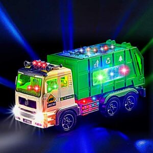 Toy Garbage Truck for Kids with 4D Lights and Sounds – Battery Operated Automatic Bump & Go Car – Sanitation Truck Stickers