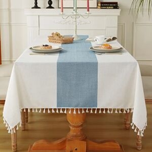 Laolitou Rustic Tablecloth Cotton Linen Waterproof Tablecloths Burlap Table Cloths for Kitchen Dining Cloth Table Cloth for Rectangle Tables Coffee Lines Rectangle,55”x70”,4-6 Seats