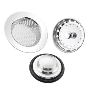 WINDALY 3 Pack of Kitchen Sink Strainer and Stopper, Sink Disposal Stopper and Basker Drain Filter Sieve, Stainless Steel and Anti-Clog, Fits Most Standard 3-1/2 Inch Kitchen Drains (L)
